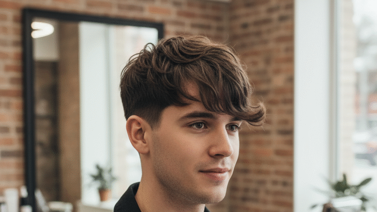 Obraz pokazujący fryzurę fringe męska